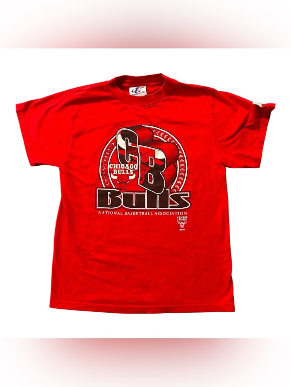 Logo Athletic Red Crew Neck Graphic Tee with Blue Logo